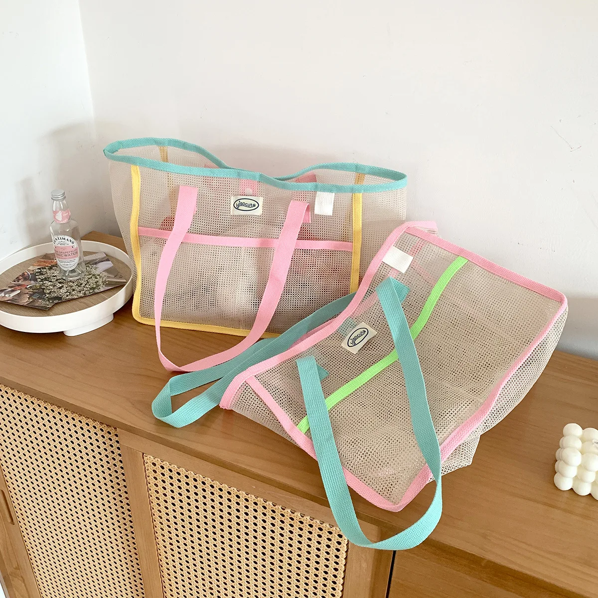 Summer Simplicity Mesh Women's Portable Bag Camping Portable Snacks Buggy Bag Large Capacity Supermarket Shopping Bag Women image 3