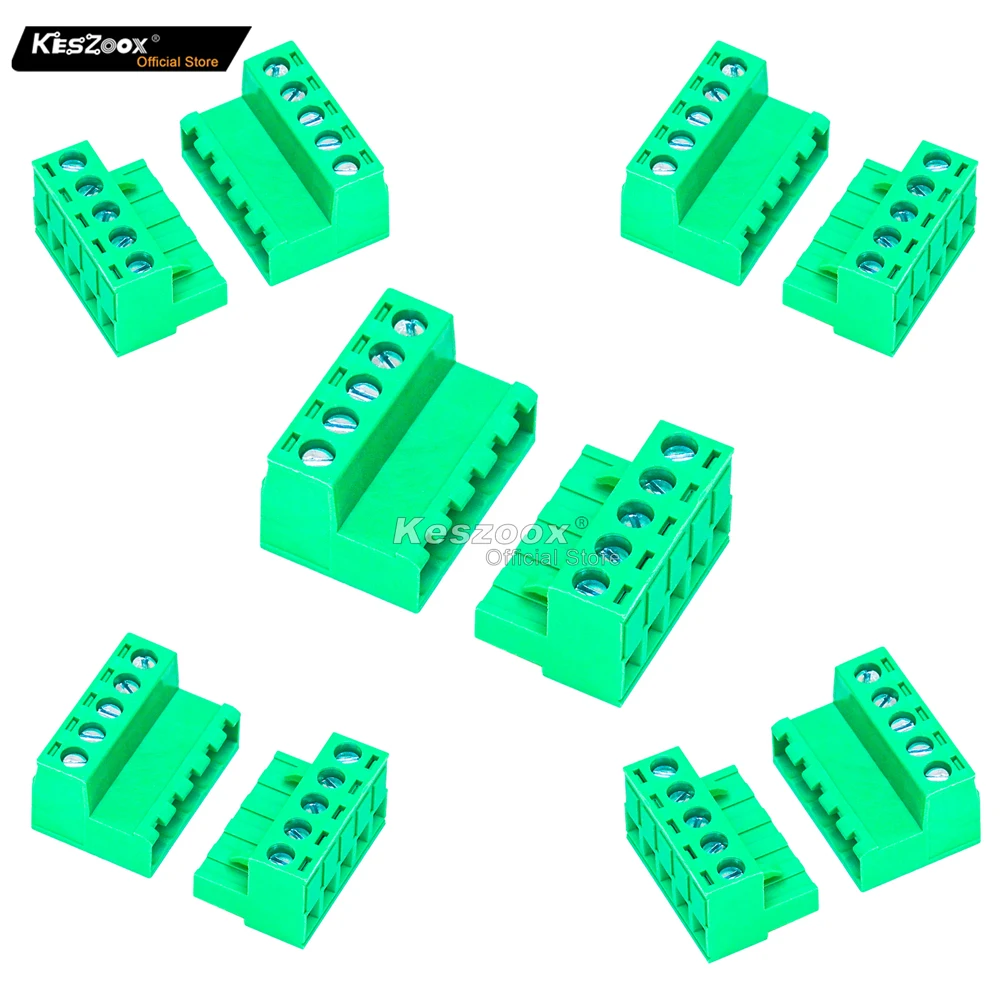 Keszoox 2 Set 5.08mm 5 Pin Male & Female Phoenix Type Connector No Soldering Green PCB Screw Terminal Block 5 Pole