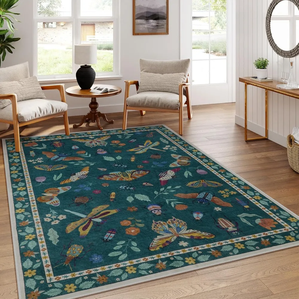 Insect Print Area Rugs 8x10,Non Slip Washable Rugs for Living Room Rug,Soft Modern Bedroom Rug Under Bed Ultra-Thin Large Carpet