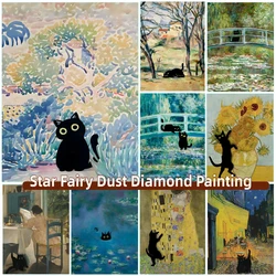 Famous Oil Fairy Dust Diamond Painting Embroidery Mona Lisa Starry Night Funny Black Cat Mosaic Cross Stitch Kits Decor Diy Gift