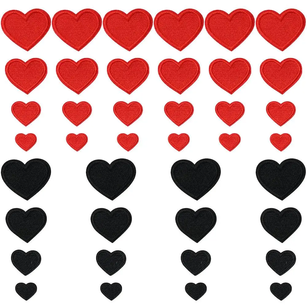 Heart Shape heart patches Black Red iron on heart patches for clothing 4 Sizes Mini Heart embroidered pattern patches Hats