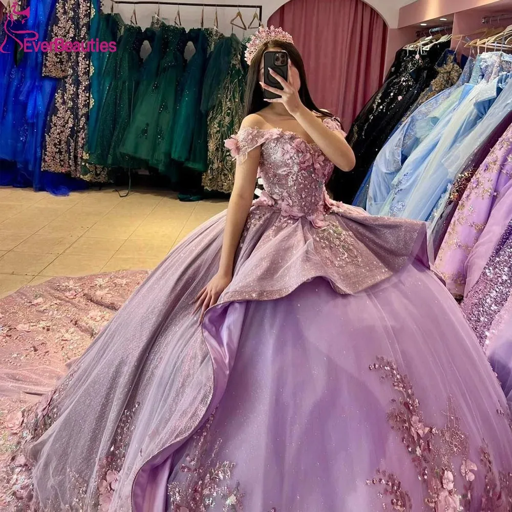 

Ball Gown Quinceanera Dress Off Shoulder Prom Party Dress Vestidos De 15 Quinceañera Tulle Lace Luxury Sweet 15 Dress for Girls