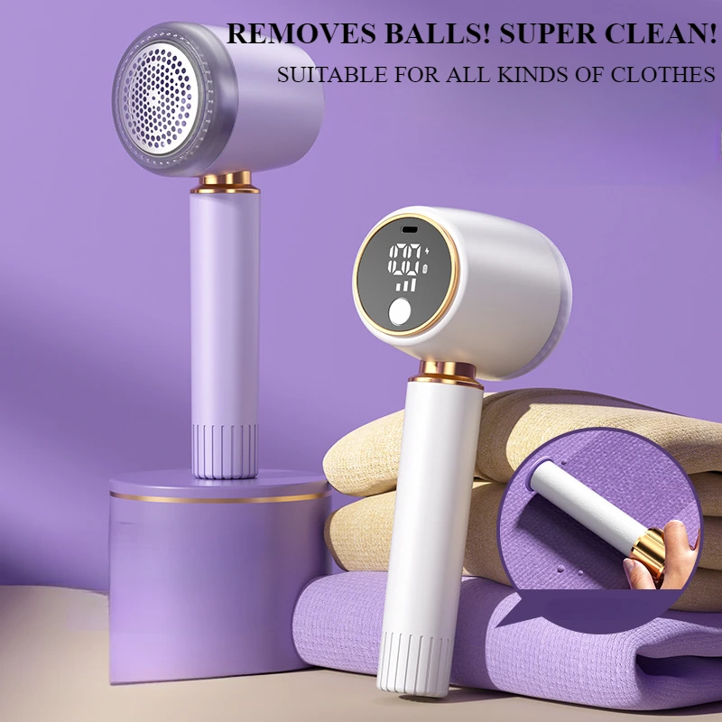 Fabric Shaver Lint Remover Rechargeable Electric Portable Sweater Defuzzer with 3 Speeds Digital LED Display to Remove Pilling