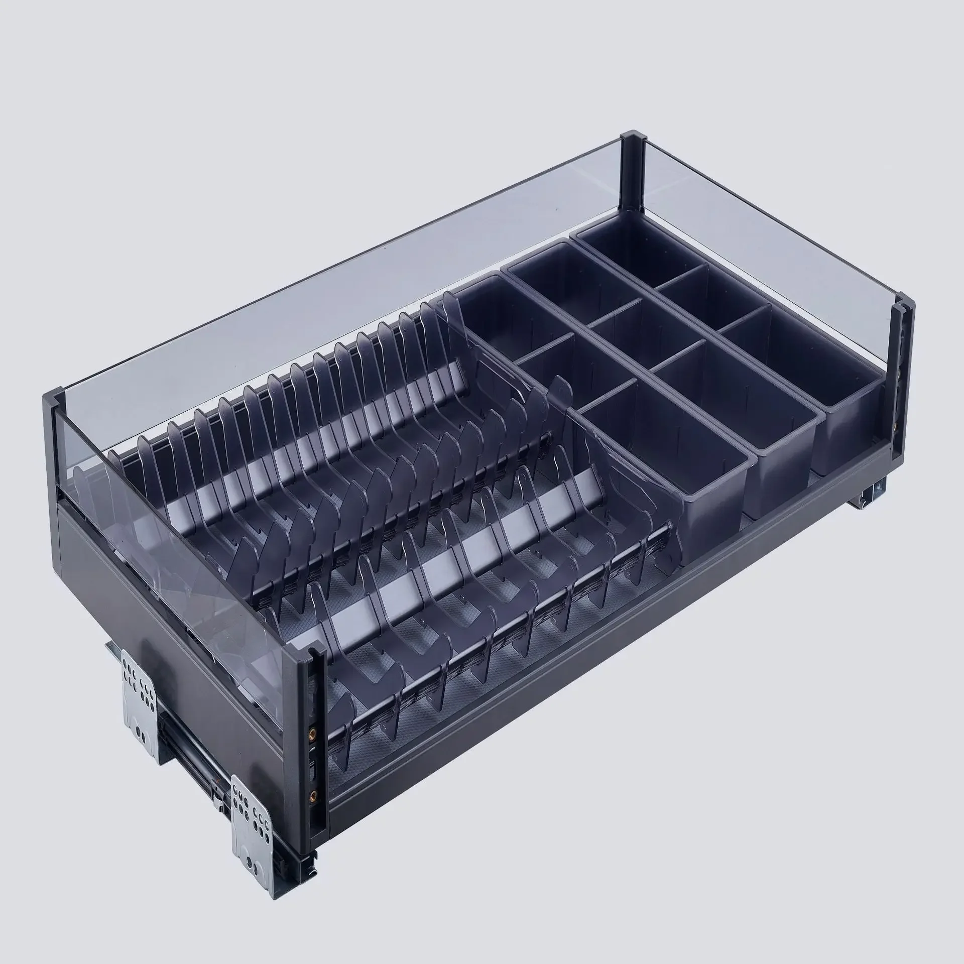 Support customized size, aluminum alloy glass combination drawer basket, multi-functional dish basket, free matching
