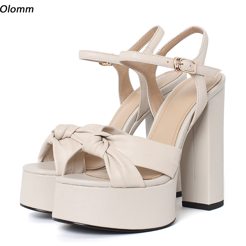 

Olomm High Quality Women Sandals Chunky Heels Open Toe Beautiful Apricot Black Prom Party Shoes Women US Plus Size 3-9.5