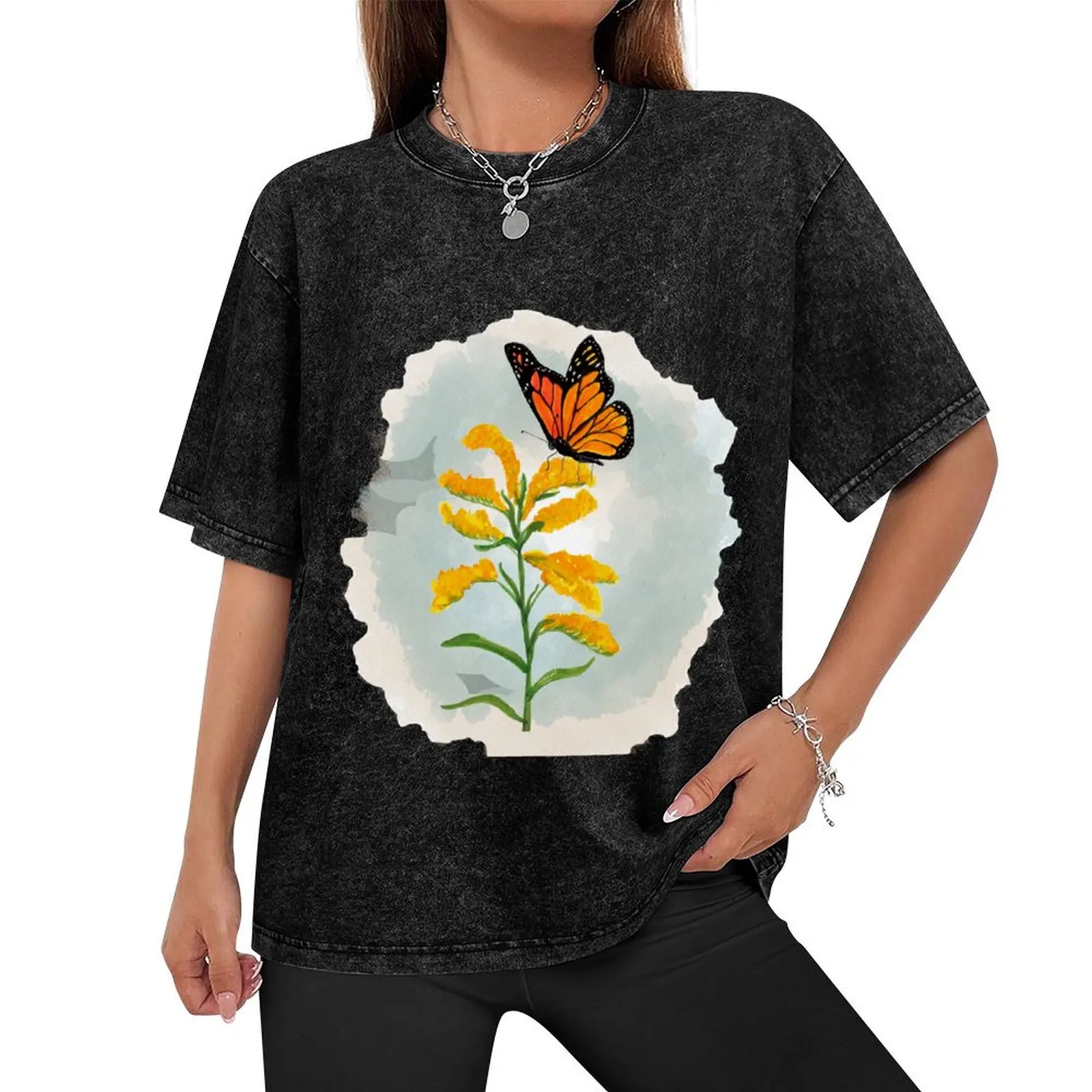 Monarchs and goldenrod - Teal T-Shirt custom t shirt Aesthetic clothing outfits for men