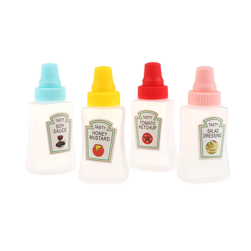 C 1/4Pcs Mini Cute Tomato Ketchup Bottle Portable Small Sauce Container Salad Dressing Container Pantry Containers For Bento Box