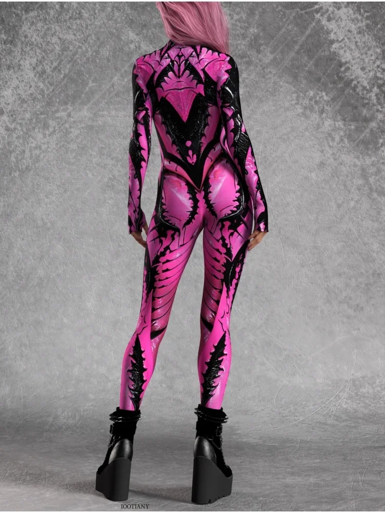 Sexy Damen Psychedelischer Netz-Cosplay-Bodysuit Horror Halloween Festival Party Jumpsuit Karneval Bühnenauftritt Eng Anliegend – Detail 3