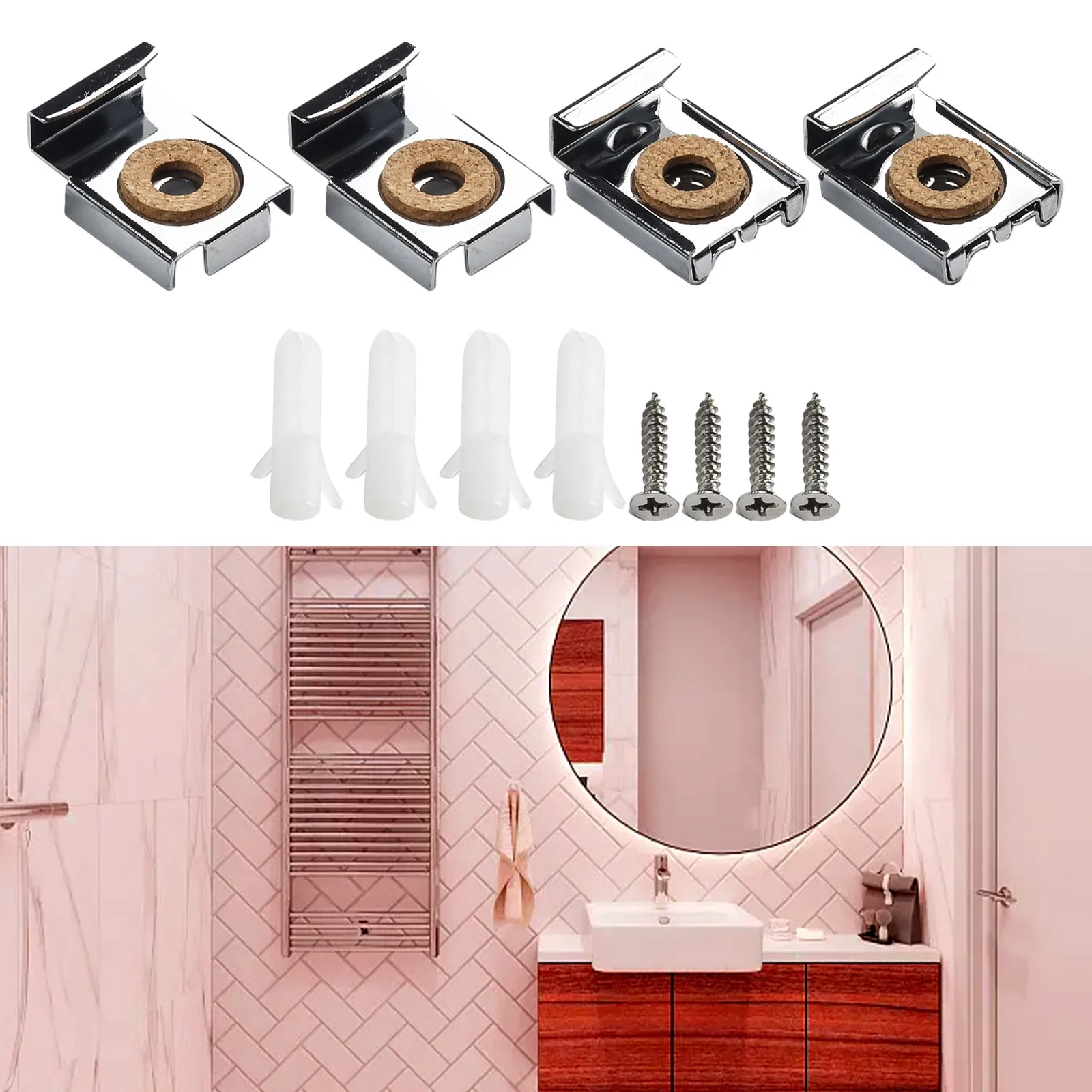 4pc Square Glass Clamp Multifunctional Mirror Clips With Screws Set Frameless Bathroom Mirror Glass Wall Mounting Fixing Kits