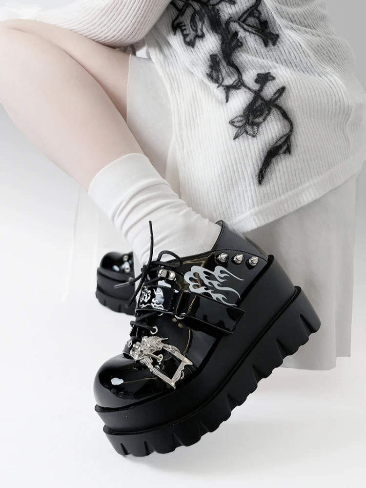 Original Subculture Platform Shoes Dragon Pattern New Chinese Muffin Shoes Sweet Cool Y2k Shoes Women