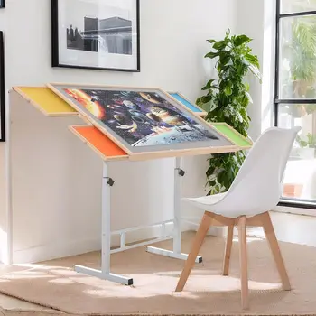 Adjustable Puzzle Table with Drawers, 35''x26'' Wooden Jigsaw Board for Adults & Kids | Tilting-Angle Portable