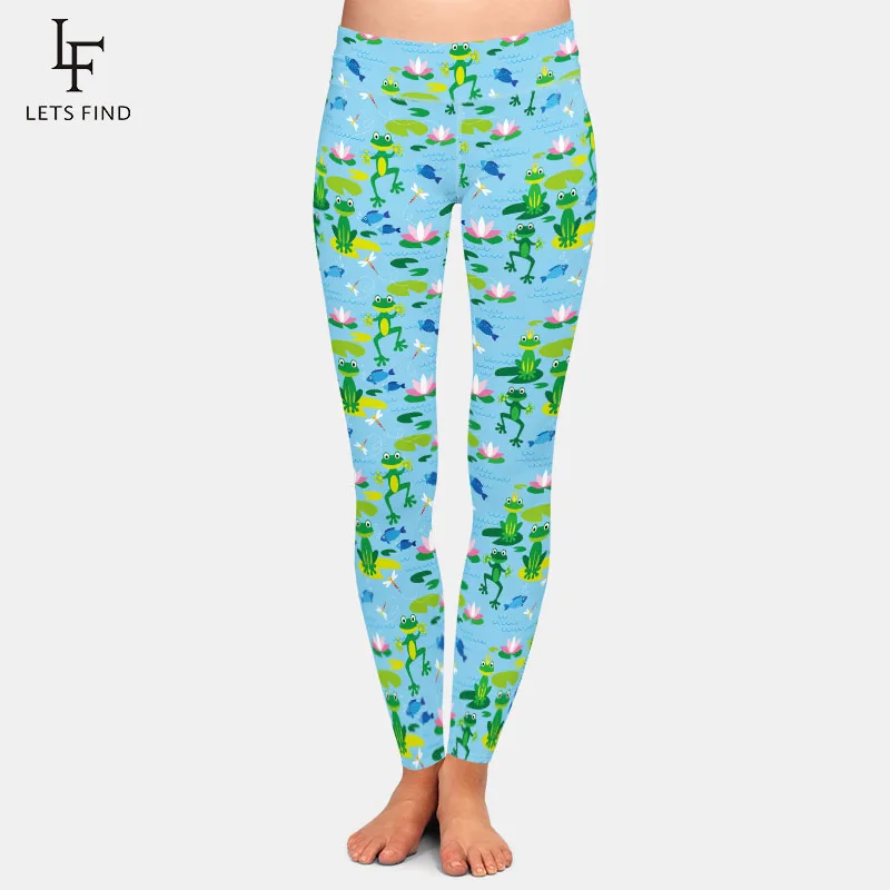 

LETSFIND 2020 Fashion Women Elastic Leggings 3D Funny Frogs Printing High Waist Fitness Slim Leggings