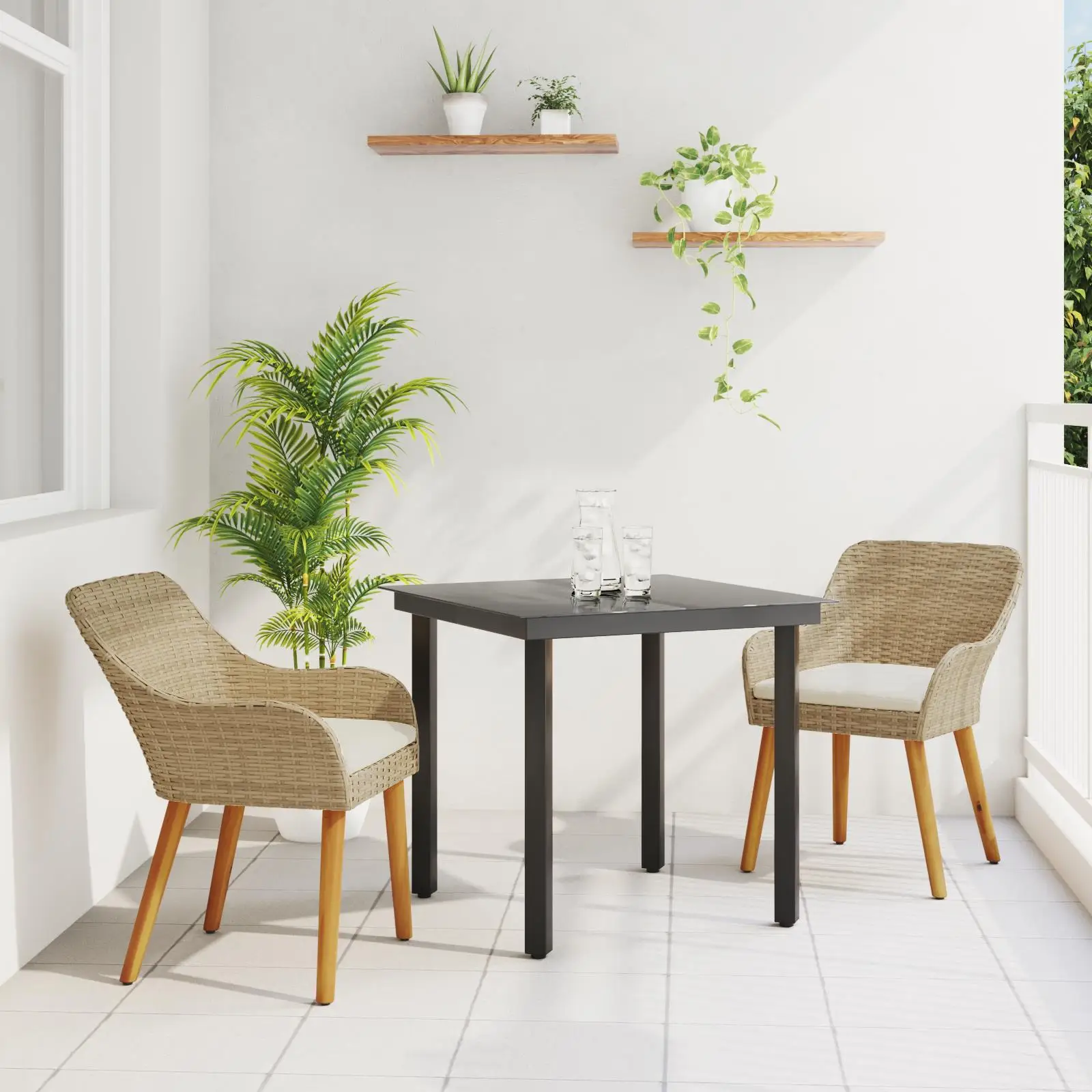 

Beige Poly Rattan 3 Piece Outdoor Garden Dining Set Stylish Patio Furniture