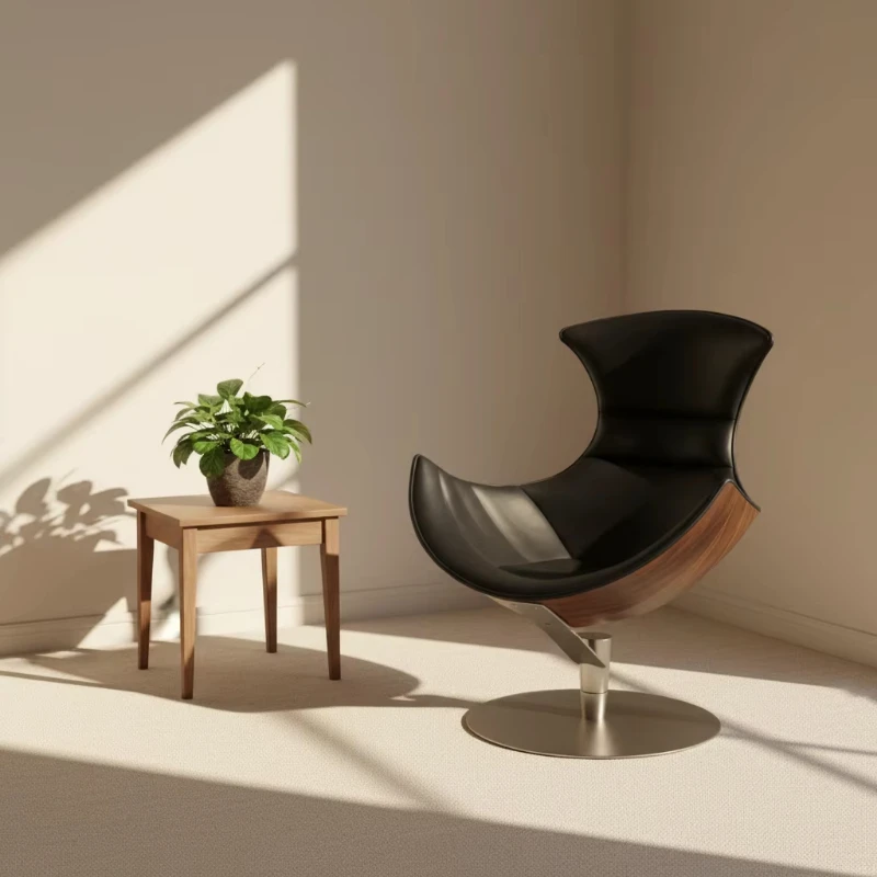 Walnut Lounge Chair and Footstool Synthetic Leather Home Furniture Living Room Lobster Chair Sofa