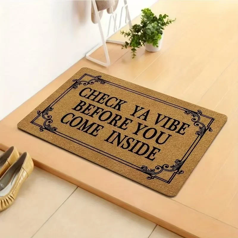 VIKAMA Check Ya Vibe Quote Funny Coir Vintage Humor Text Art Crystal Velvet Door Mat Non Slip Entryway Bedroom Living Room Home