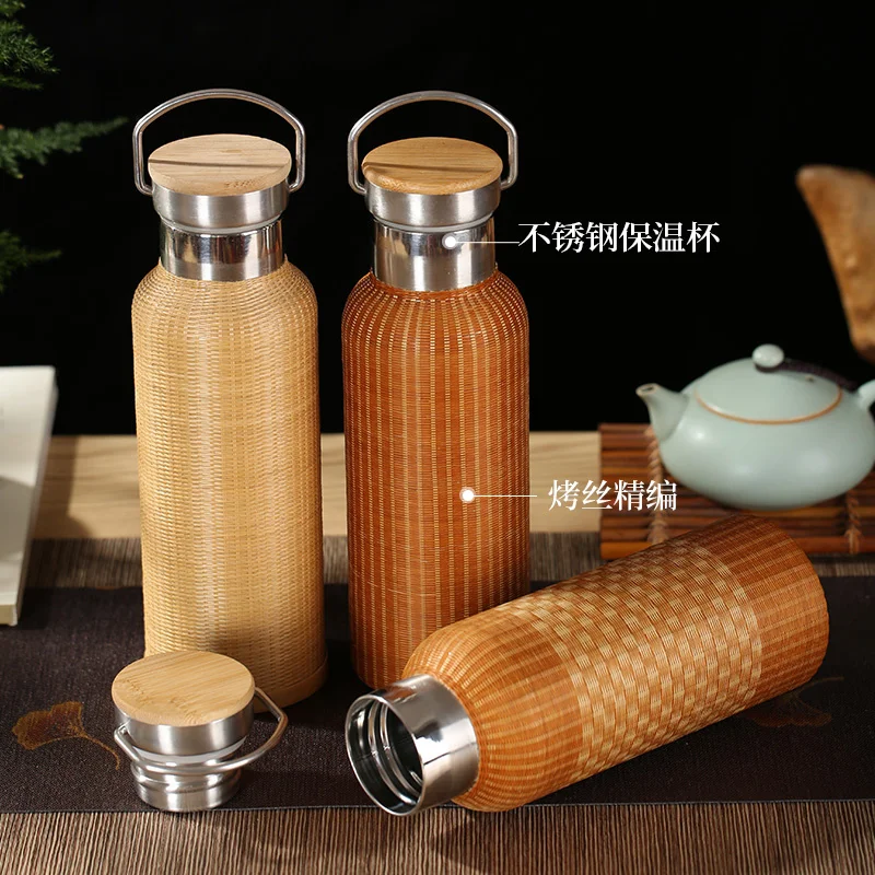 Imagem -02 - Portátil Bambu Seda Fivela Porcelana Thermos Cup Grande Capacidade Chaleira de Água Quente Luz Travel Cup Design de Luxo Aço Inoxidável