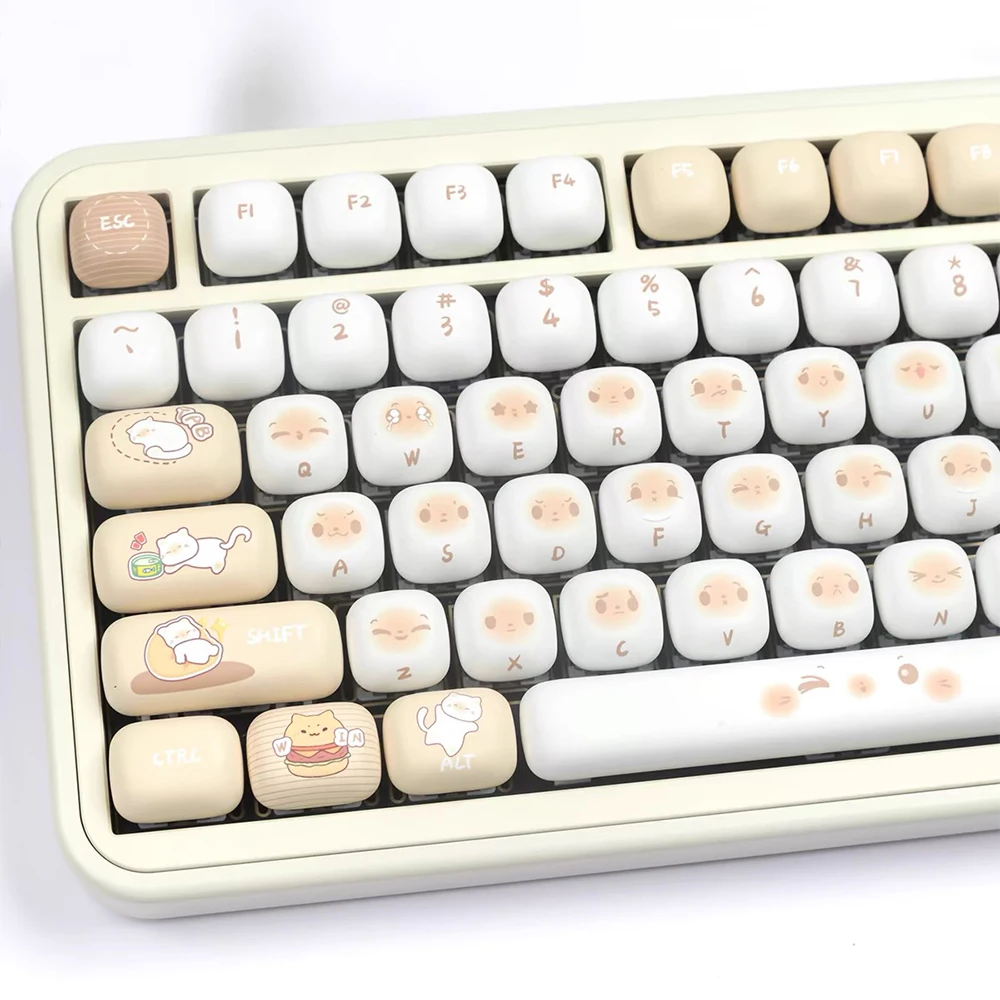 Teclas de pan al vapor de 136 teclas, perfil MOG, sublimación térmica, PBT, redondas, bonitas teclas Mantou para teclado mecánico para jugar, regalos