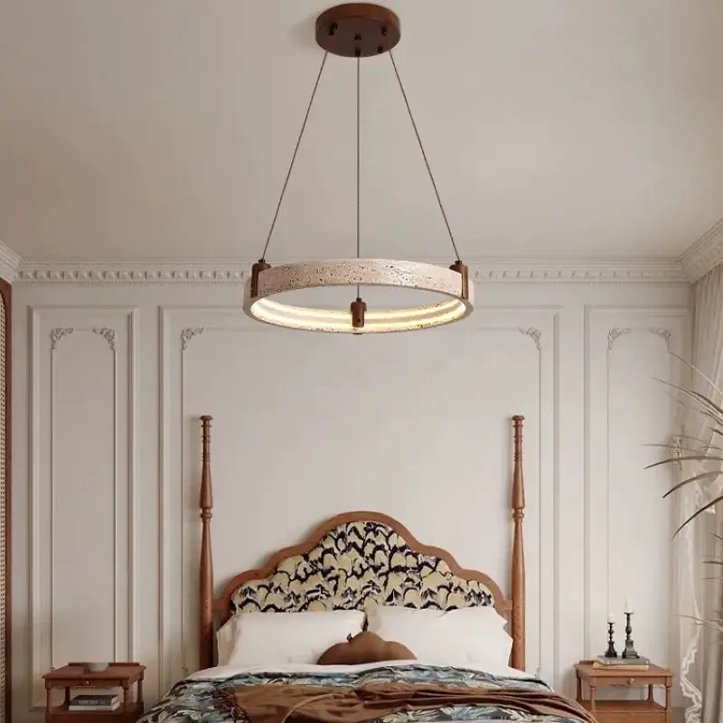 

Modern high-end natural yellow cave stone pendant light, simple art circular LED pendant light, living room home lighting