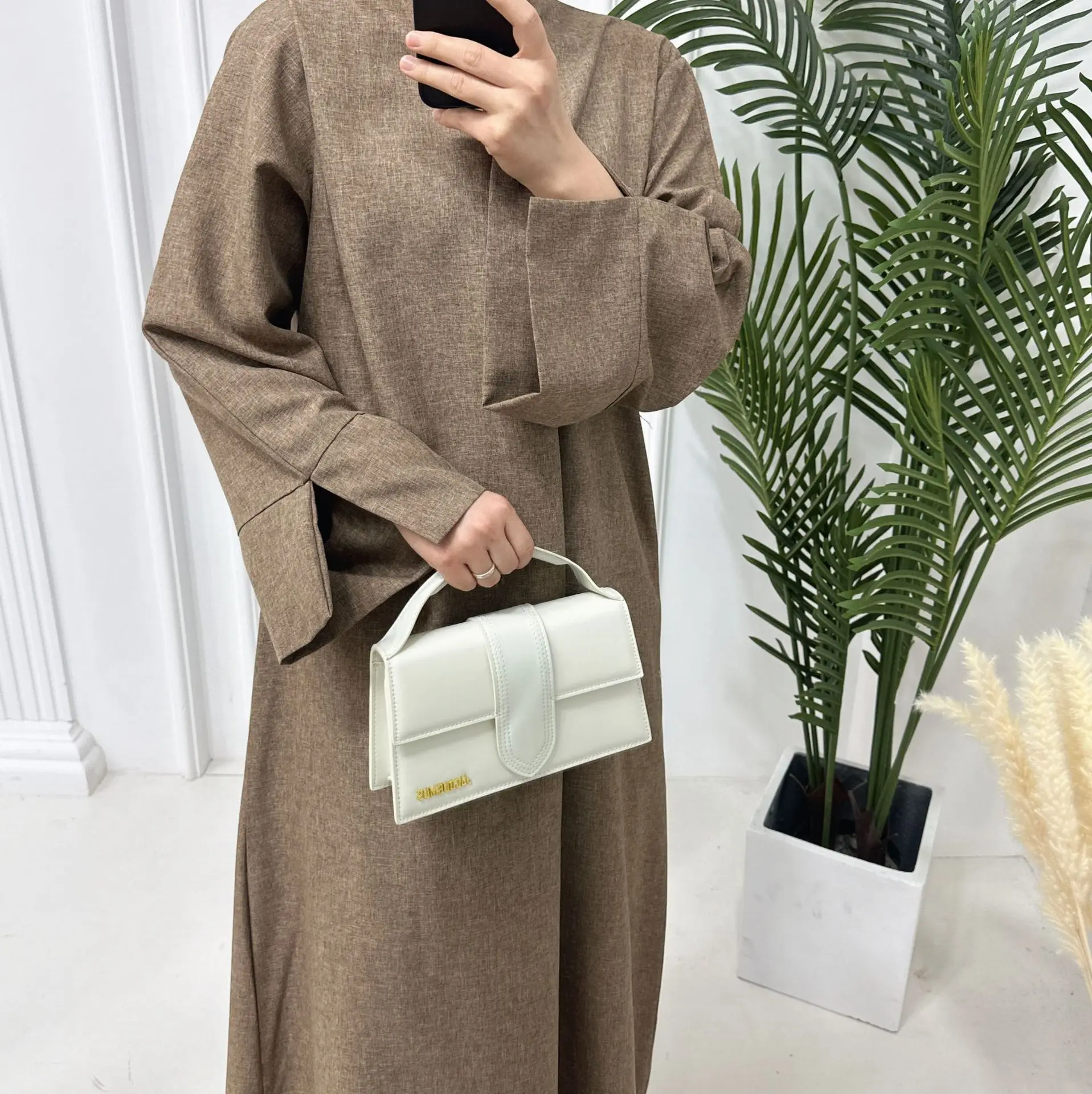 

Eid Ramadan Abaya for Women dress Plain Dubai Causal Cotton Linen Modest Abayas Kimono Turkey Muslim Coat Islamic Clothing Robe