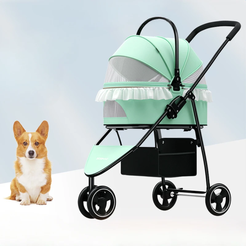 Small and Medium-sized Pet Stroller Foldable Dog and Cat Stroller Lightweight Detachable Pet Carriage Portable Pet Basket