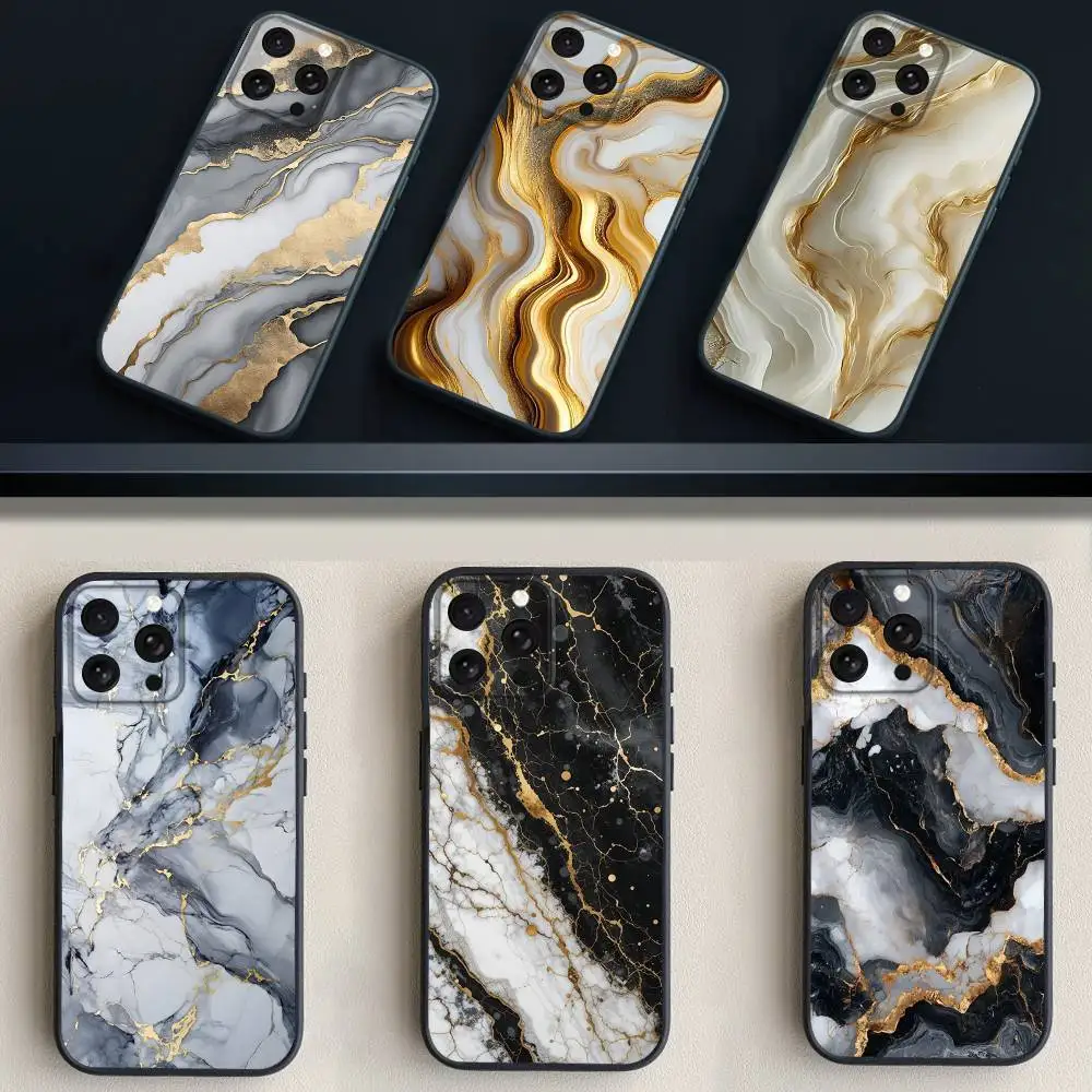 

Black G-Gold Art M-Marble Phone Case For iPhone 17,16,15,14,13,12,11 Plus,Pro Max,XS,X,XR,SE,Mini,8,7,Soft Silicone Black Cover