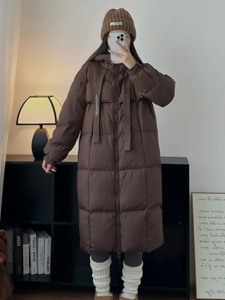 Women Winter Thicken Hooded Down Long Coat Casual Long Sleeve Warm Zipper Pocket Coats New Korean Fashion Female Parka Overcoat