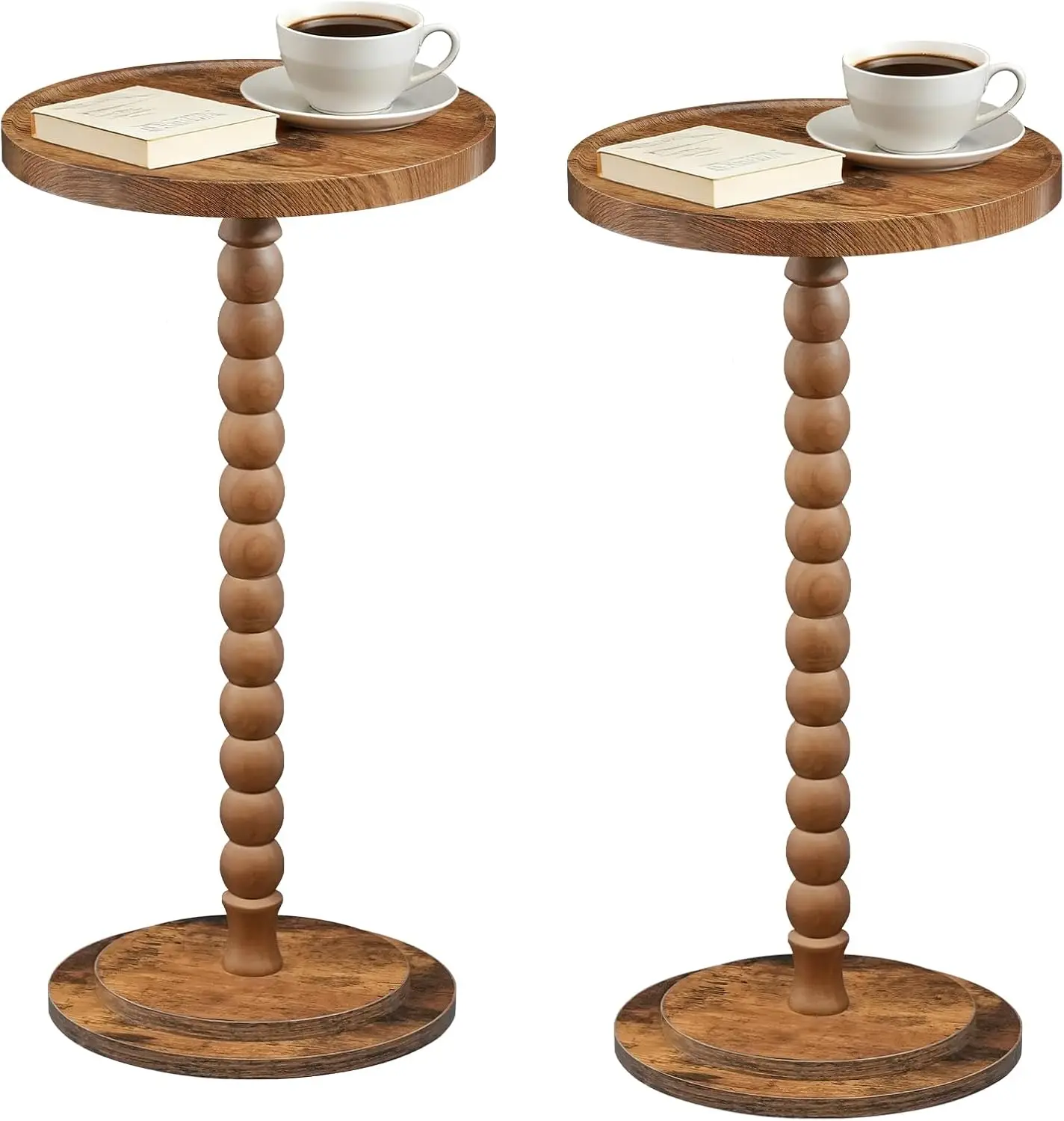 

Set of 2 Small Round Side Tables with Solid Wood Legs, Martini Accent for Living Room, Bedroom, Sofa Couch in Rustic Brown