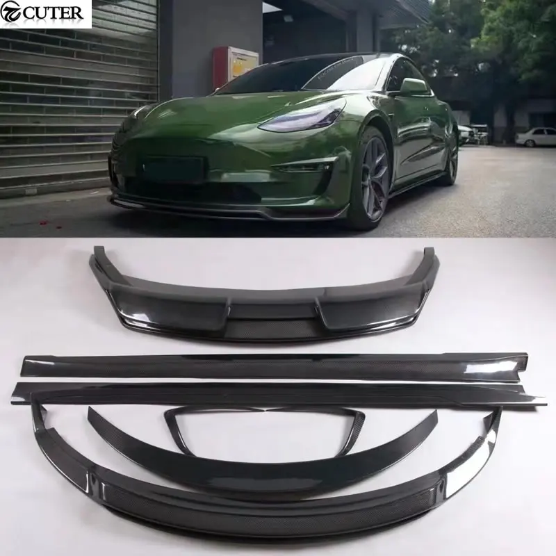 

Model 3 Carbon Fiber Front Bumper Lip Rear Diffuser Side Skirts Rear Spoiler Front Air Vent for Tesla Model 3 ART Style