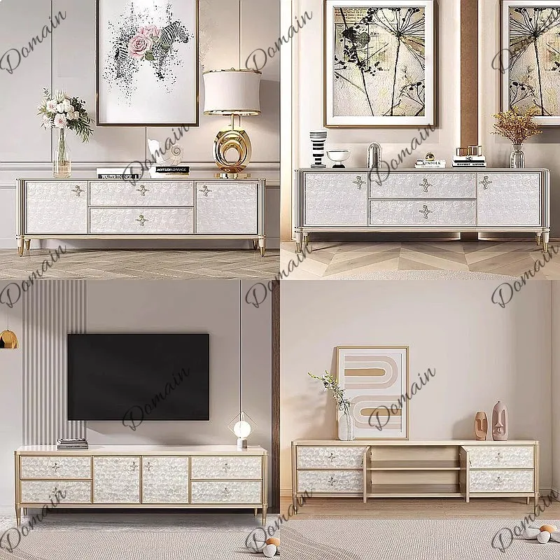 American Luxury Shell TV Cabinet French Coffee Table Modern Floor Side Storage for Small Apartment