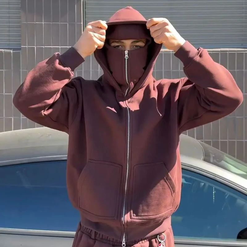 

Модная мужская и женская двойная шляпа, свободная толстовка с капюшоном в американском стиле, зимняя однотонная простая молния, искусственные топы из двух предметов