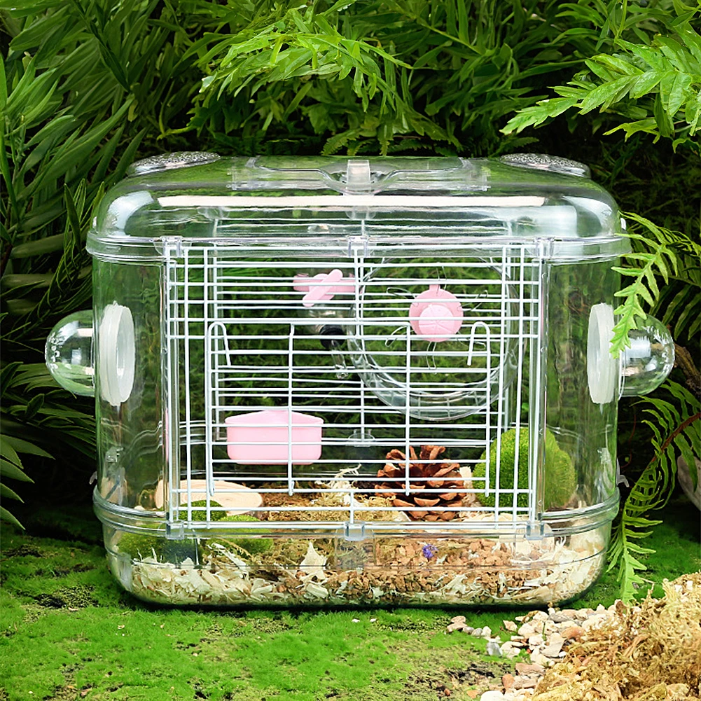 Tieker-jaula de hámster transparente portátil, casa de animales pequeños, villa de un solo y doble piso, jaula de alambre dorado
