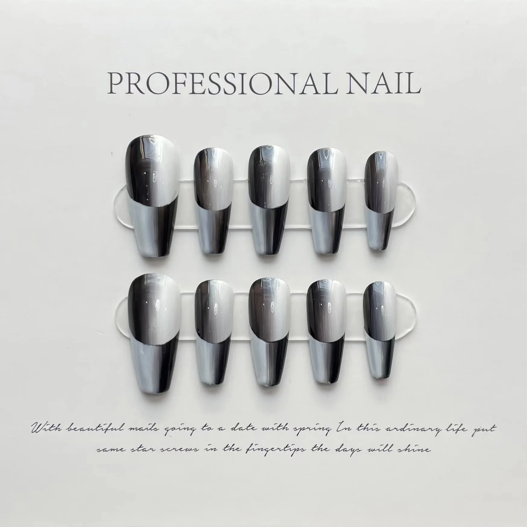 

501-515 Number Gradient French Ballet Handmade Fake Nails Full Cover Professional Wearable Advanced Press On Nail With Glue