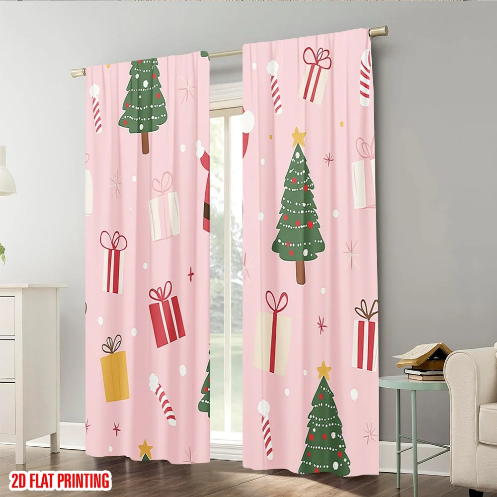 2 قطعة ، 2D طائرة الطباعة نمط الستائر شجرة عيد الميلاد الثلوج هدية البوليستر النسيج (بدون قضيب) عطلة Ldeal لغرفة النوم و #6