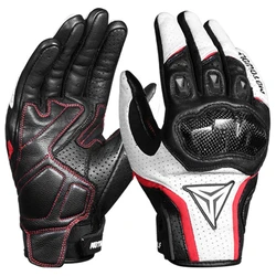 Guantes de cuero para motocicleta para hombre, protectores transpirables para pantalla táctil, Verano