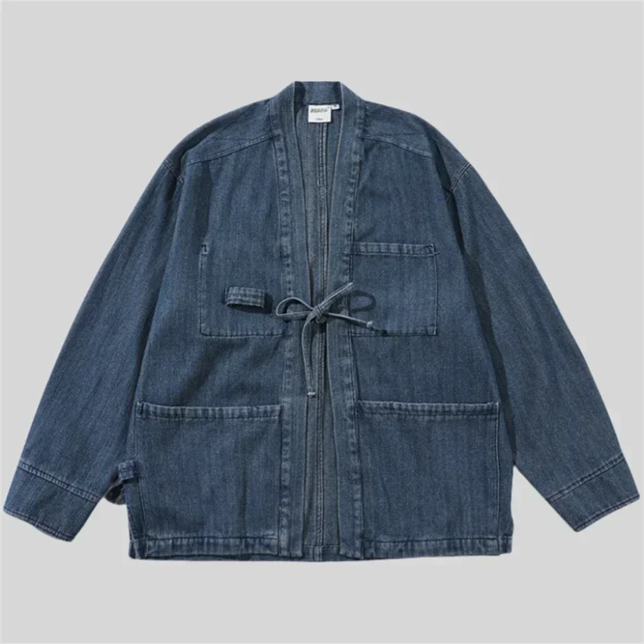 Mens Vintage Denim Jackets Spring Washed Cardigan Kimono Coats Men Oversized Hip Hop Harajuku Casual Blue Jeans Jacket