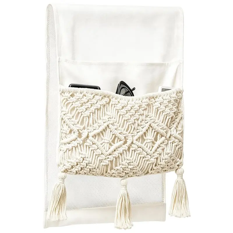 Remote Control Storage Bag-Macrame Couch Organizer-Stylish For Sofa, Armchair, And Bedside Storage