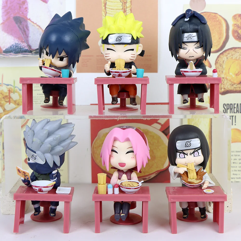 

6pcs Q Version Anime Character Figures Set - Eating Scene Desk Decor PVC Action Figures with Table and Food Accessories