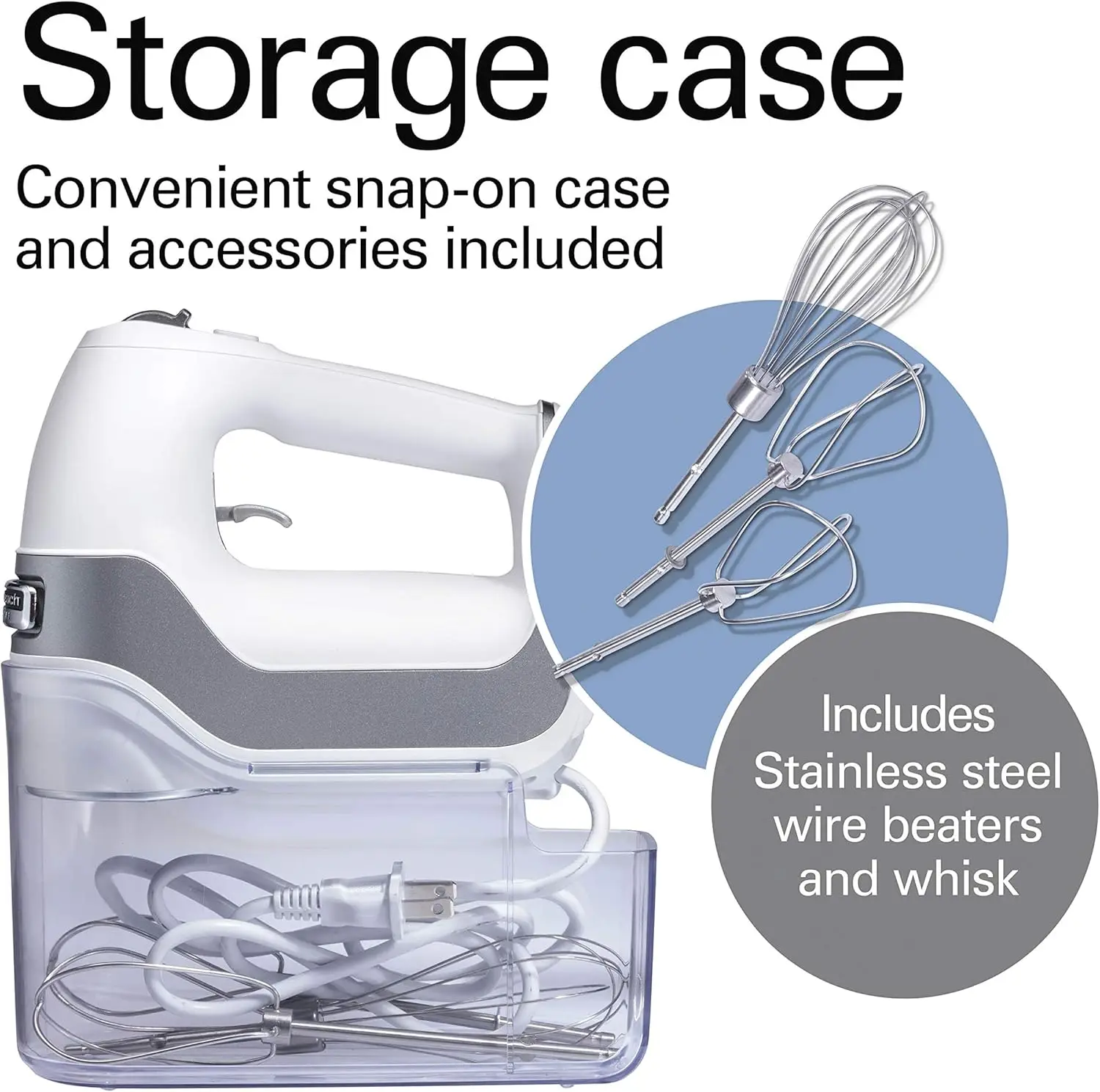 5-Speed Electric Hand Mixer with High-Performance DC Motor, Slow Start, Snap-On Storage Case, Stainl