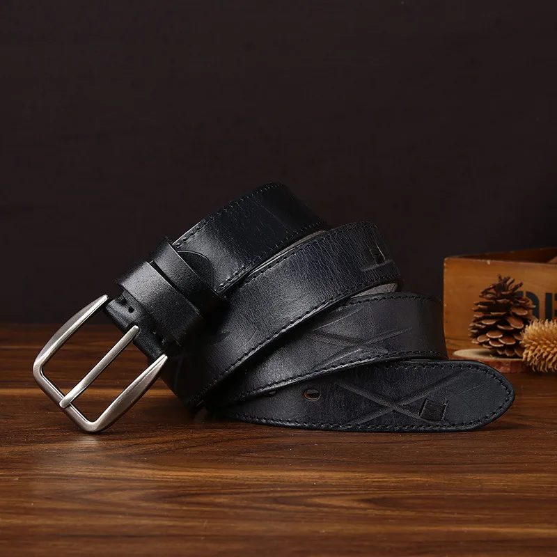 3.8cm Washed Retro Distressed First-layer Cowhide Belt Men Genuine Leather Pin Buckle Jeans Belt Designer Belt Cinturones Hombre