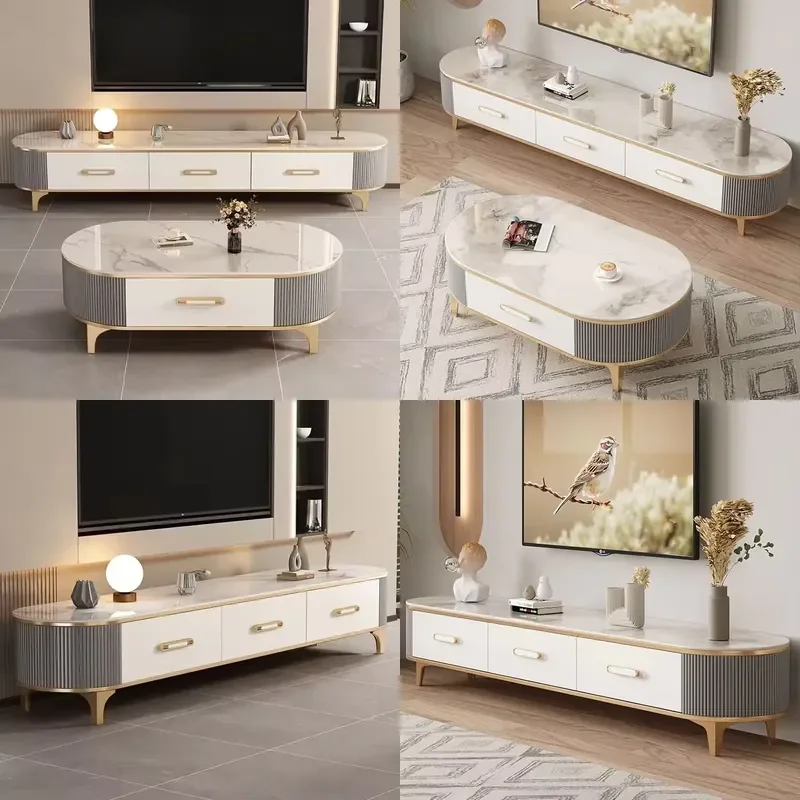 Modern Tv Wall Units Led Light Wooden Tv Cabinet Living Room Rectangular TV Unit Stands Furniture With Coffee Table