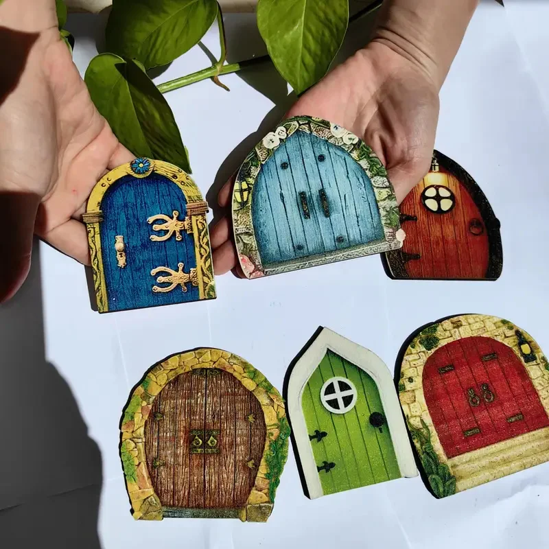 6PCS Wooden Fairy Door Window Gate DIY Fairy Garden House Decor Dwarf Elf Door Figurines Decorations Mini Ornaments Gifts