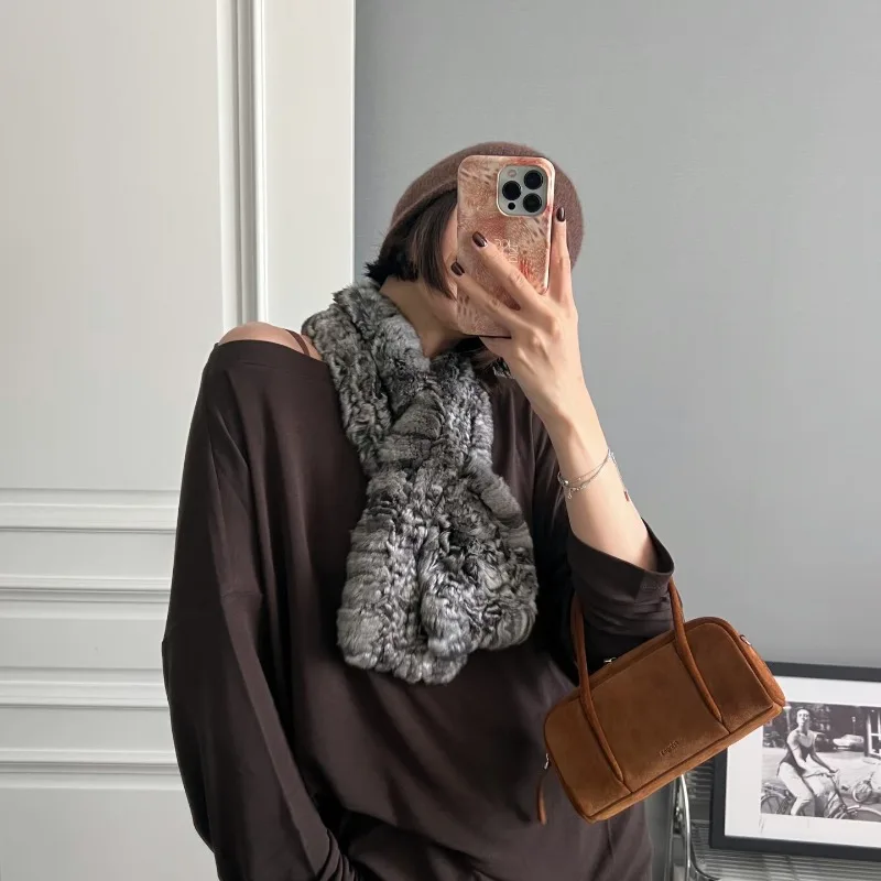 

"Шарф китайчилла" Универсальный мягкий пушистый шарф ручной работы премиум-класса из мягкого меха Шиншилла Зеленый Фиолетовый Синий Женский