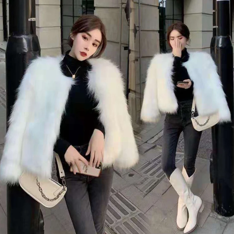 Women Korean Faux Fur Coat Short Slim Elegant Youthful Versatile Fur Jacket Furry Elegant Overcoat Autumn Winter New Fashion2024