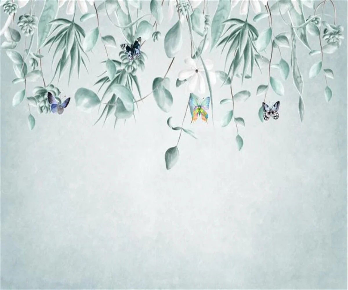 Customized size wallpaper, tropical plants, leaves, flowers, butterflies, murals, branches, leaves, hanging strips 3d wallpaper