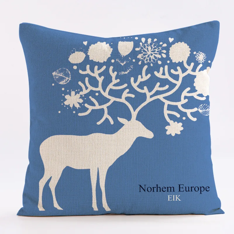 Christmas Blue Moose throw pillow cover with short plush print for living room sofa decoration cushion cover pillow covers