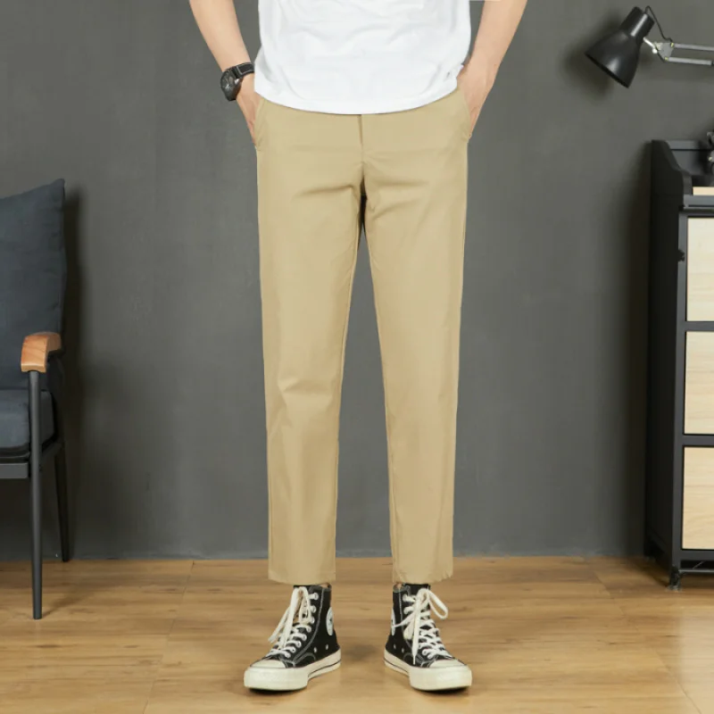 2024 Summer New Suit Pants Men's Straight Leg Casual Small Feet Korean Edition Trendy Street Versatile Business cropped pants