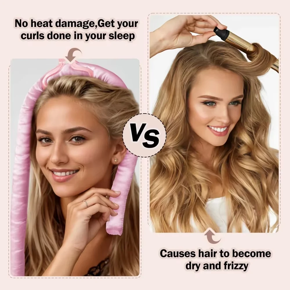 5-piece set of lazy heatless curling irons, satin nightcap curling magic wand, hair-friendly tool for creating big waves view 4