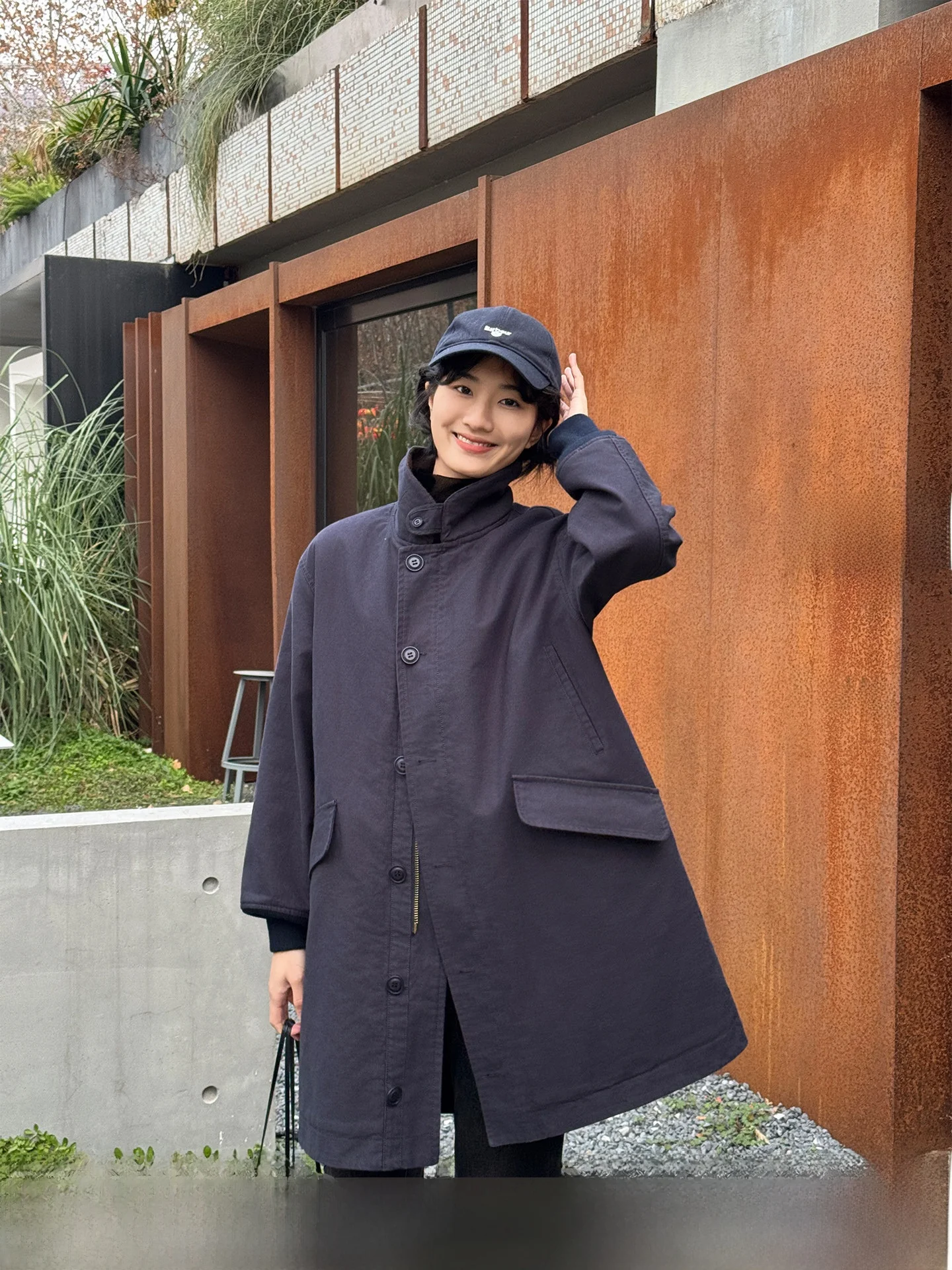 

Zhou Xiaoya Retro Style Pure Cotton Woolen Jacket Women's Mid-Length Patchwork Spring 2026 Loose Fit Thickened Long Sleeve