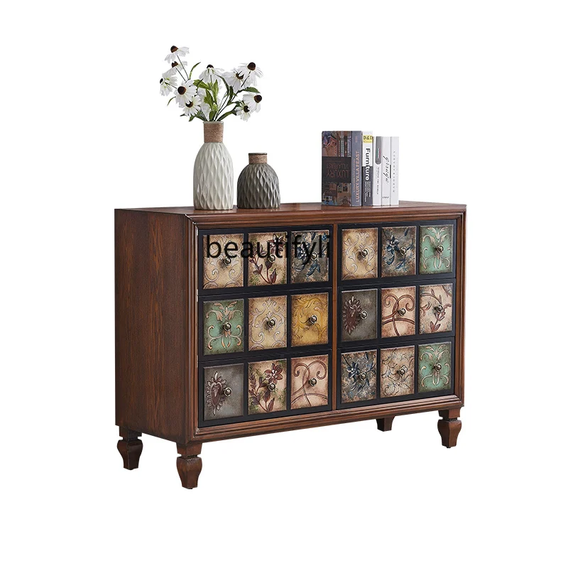 

American-Style Chest of Drawers Solid Wood Chest of Drawers Living Room Storage Locker Retro Furniture Bedroom furniture