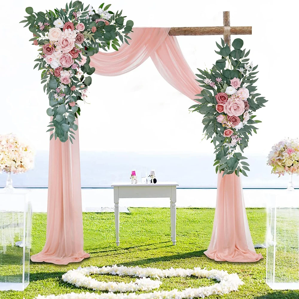 

Yannew Dusty Rose Wedding Arch Flower Swag Arrangement for Country Wedding Ceremony Floral Garland Reception Backdrop Decoration